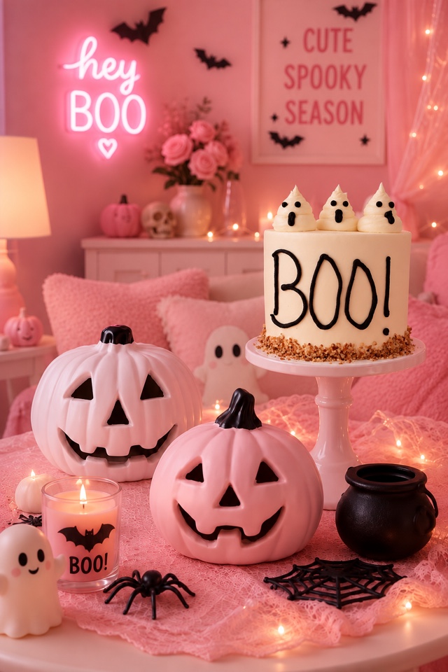 Pastel de nuez decorado de Halloween con toppers de fantasmas y BOO, 5–8 personas