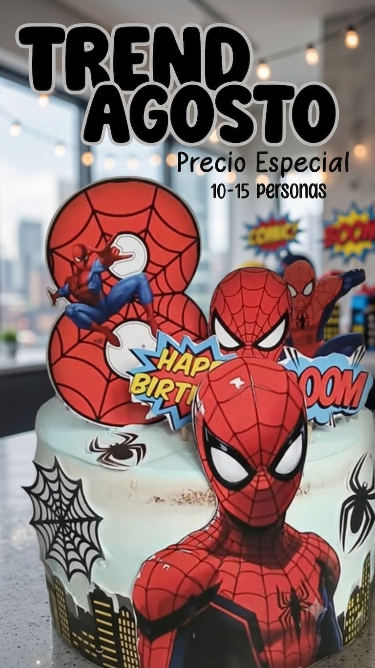Pastel trend de agosto con temática de superhéroe en rojo y azul